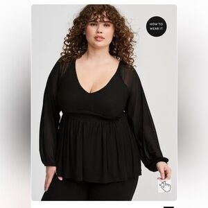 Torrid stretch mesh V neck smocked waist babydoll top plus size 2x NWT